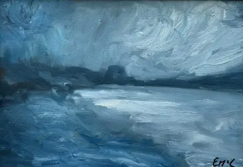 Clouds Rolling In North Co. Dublin - Original Seascape Painting - Painting by Irish artist Emily McCormack