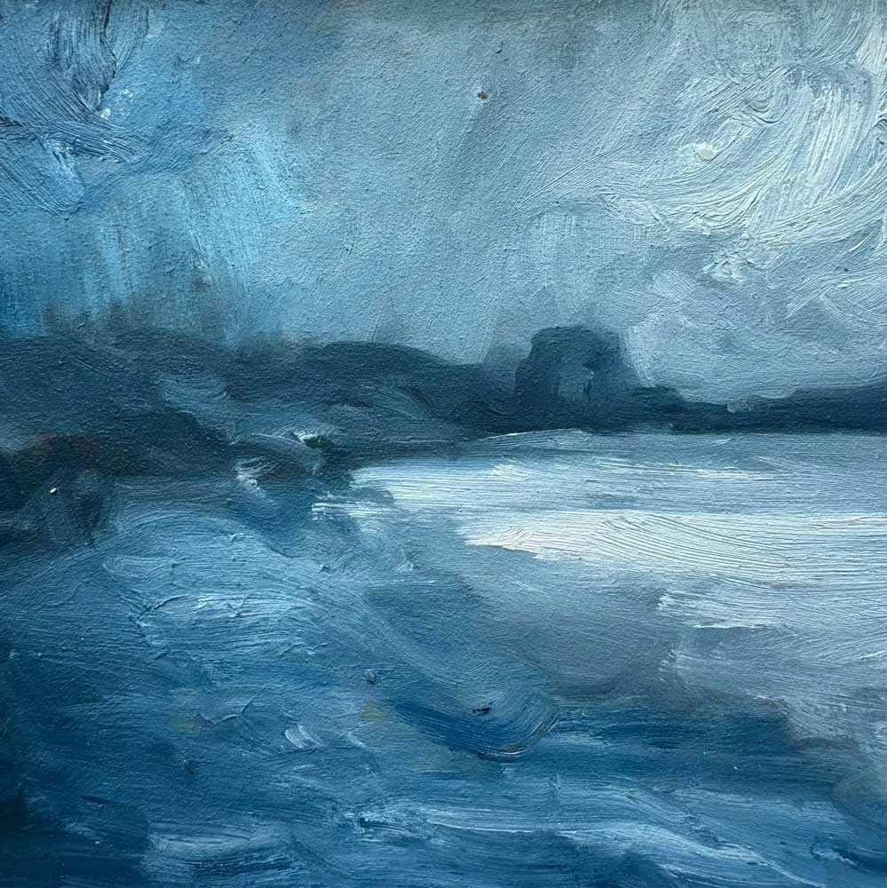Clouds Rolling In North Co. Dublin - Original Seascape Painting - Painting by Irish artist Emily McCormack