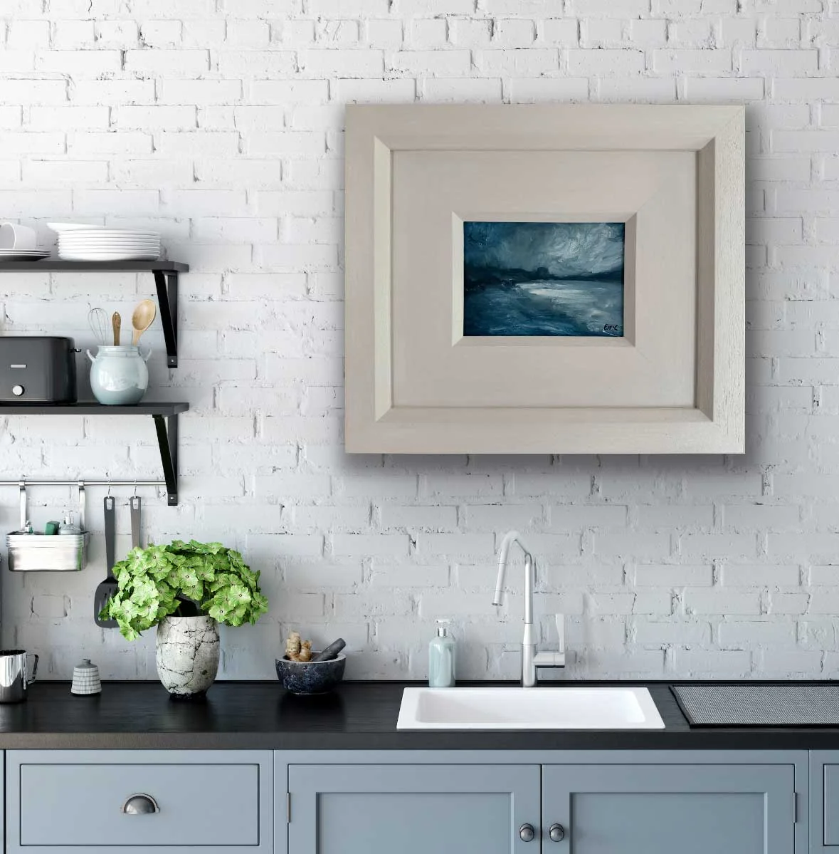 Clouds Rolling In North Co. Dublin - seascape painting on wall - Painting by Irish artist Emily McCormack