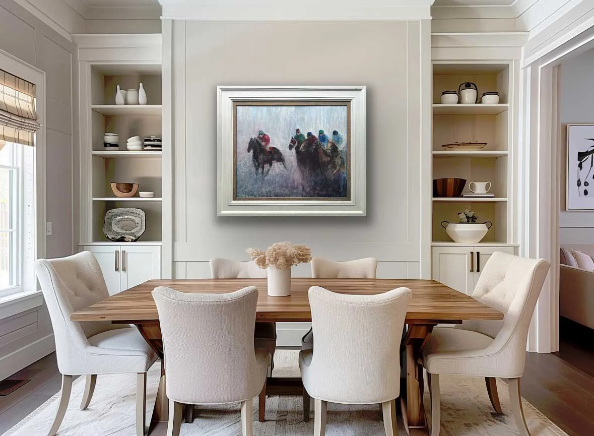 Horse Riders Soft Irish Morn - Equine Oil Painting - Painting by Irish artist Emily McCormack