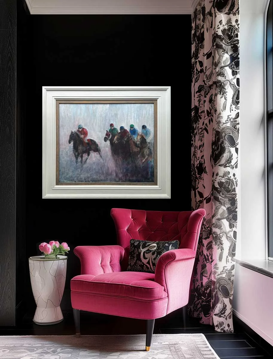 Horse Riders Soft Irish Morn - Equine Oil Painting - Painting by Irish artist Emily McCormack
