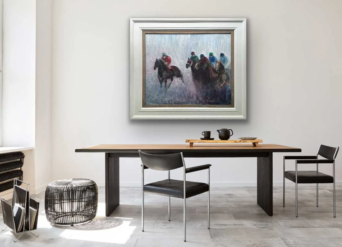 Horse Riders Soft Irish Morn - Equine Oil Painting - Painting by Irish artist Emily McCormack