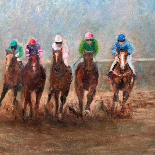 Horse Riders "And They Are Turning The Corner" - Equine Original Oil Painting