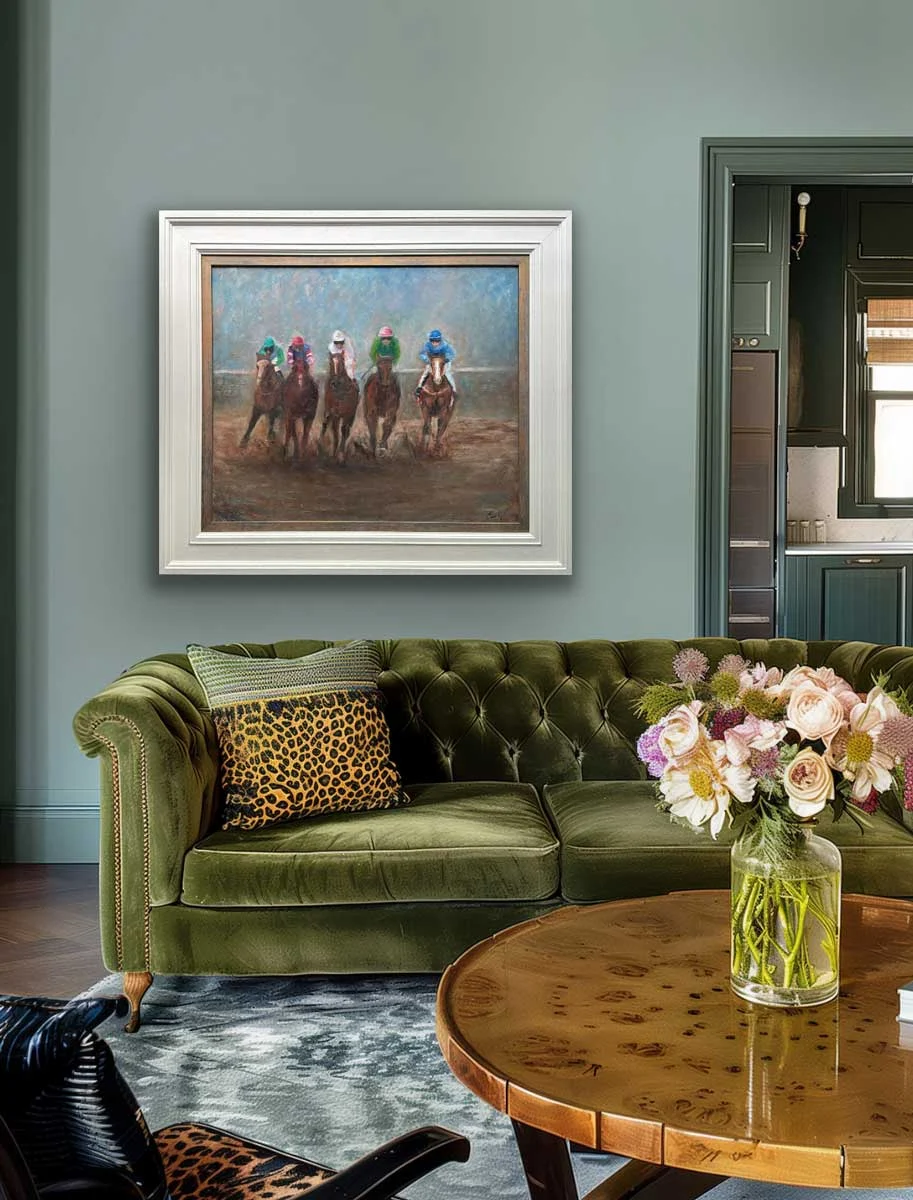 Horse Riders "And They Are Turning The Corner" - Equine Original Oil Painting - Painting by Irish artist Emily McCormack