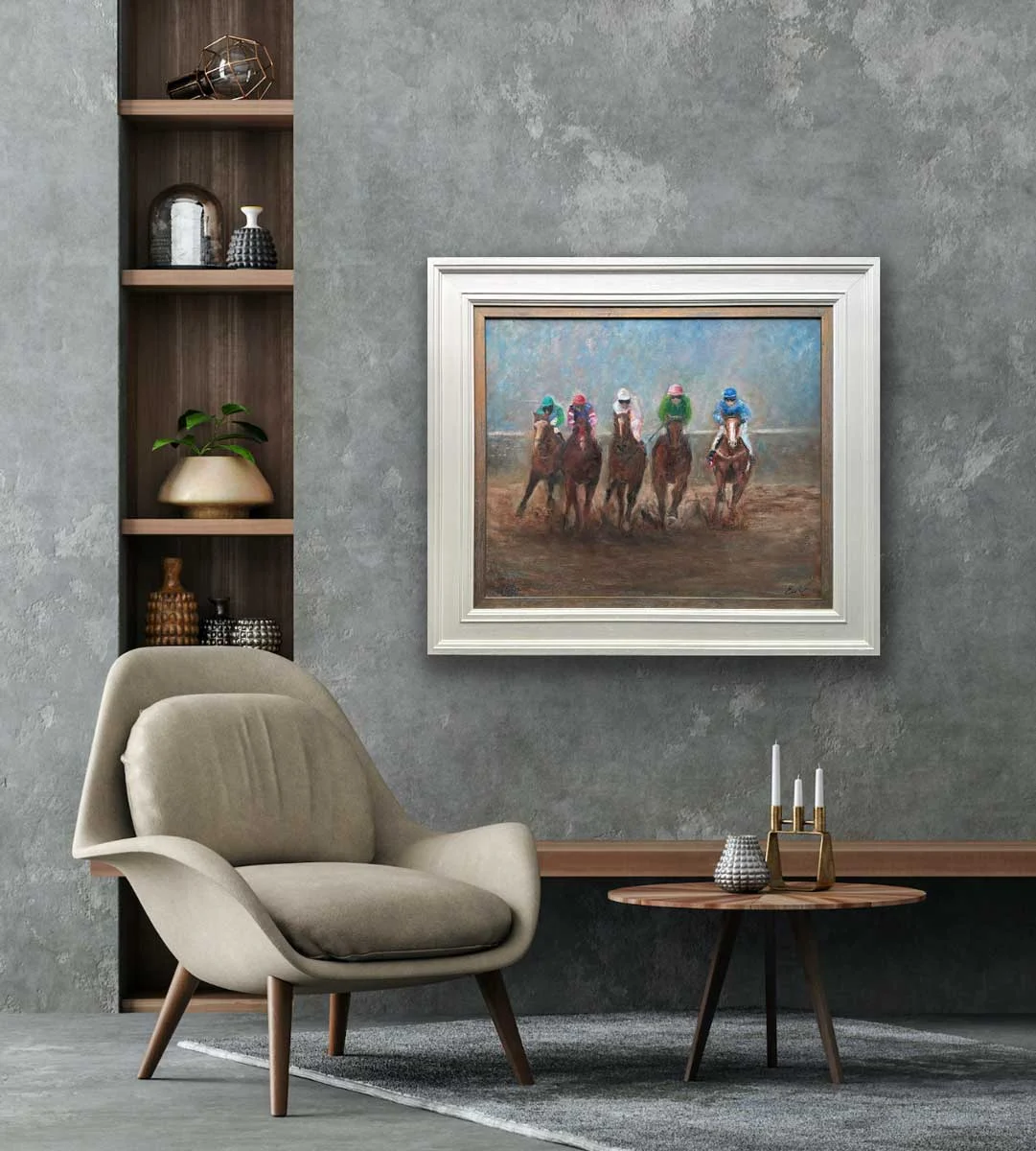 Horse Riders "And They Are Turning The Corner" - Equine Original Oil Painting - Painting by Irish artist Emily McCormack