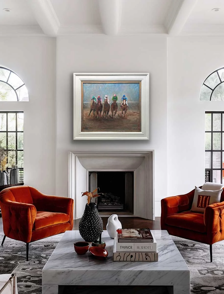 Horse Riders "And They Are Turning The Corner" - Equine Original Oil Painting - Painting by Irish artist Emily McCormack