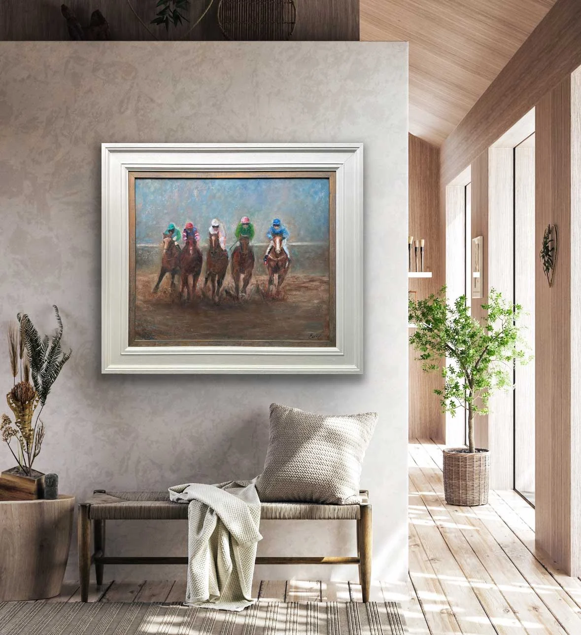 Horse Riders "And They Are Turning The Corner" - Equine Original Oil Painting - Painting by Irish artist Emily McCormack
