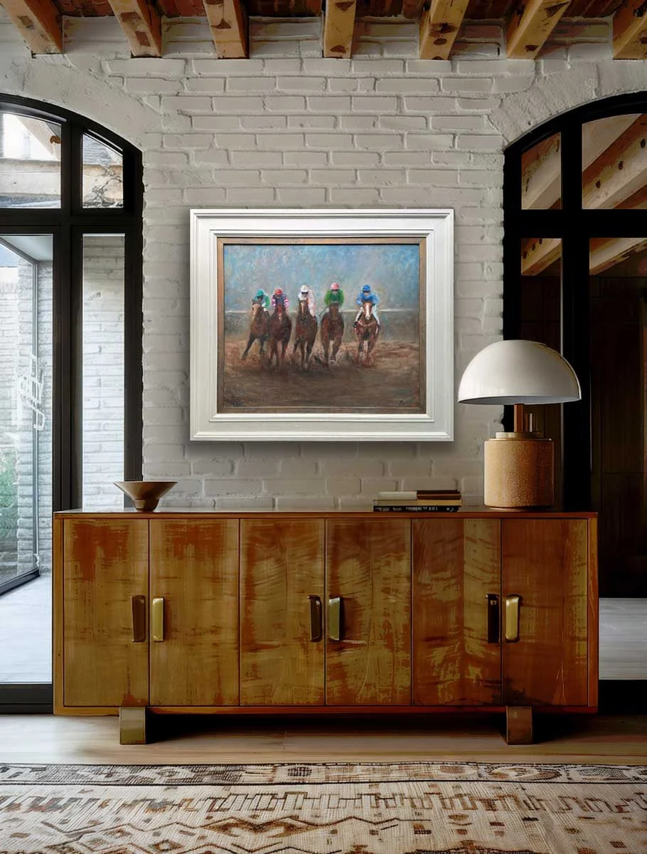 Horse Riders "And They Are Turning The Corner" - Equine Original Oil Painting - Painting by Irish artist Emily McCormack