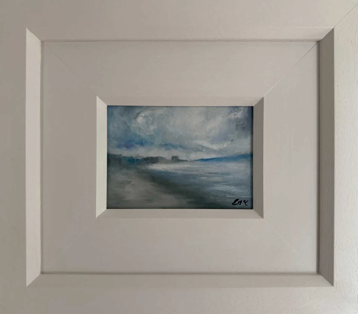 A Soft Day North Dublin - Original Seascape Painting in Hand Finished Frame. - Painting by Irish artist Emily McCormack
