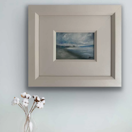 A Soft Day North Dublin - Original Seascape Painting shown on a wall