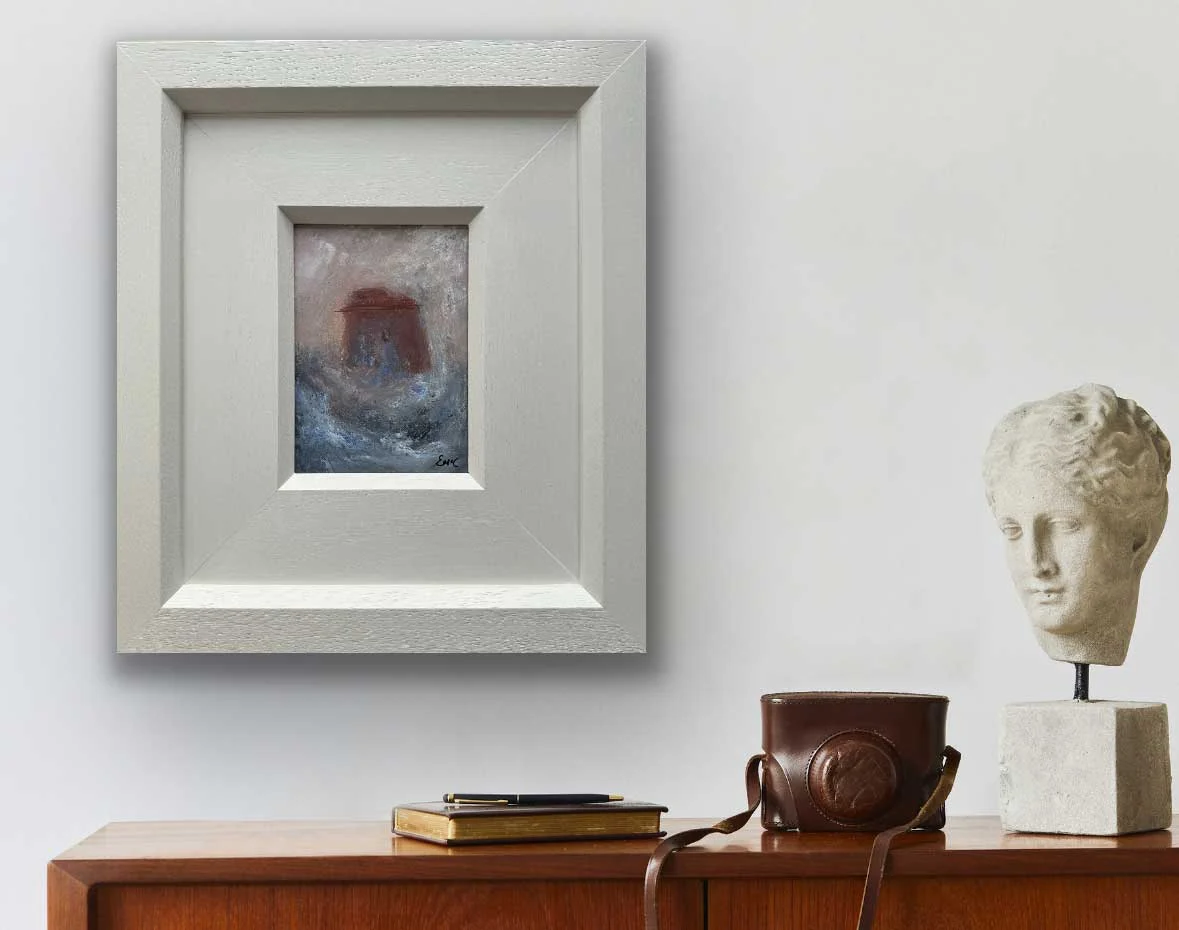 Waves Martello Tower in North Co. Dublin - seascape painting on wall - Painting by Irish artist Emily McCormack