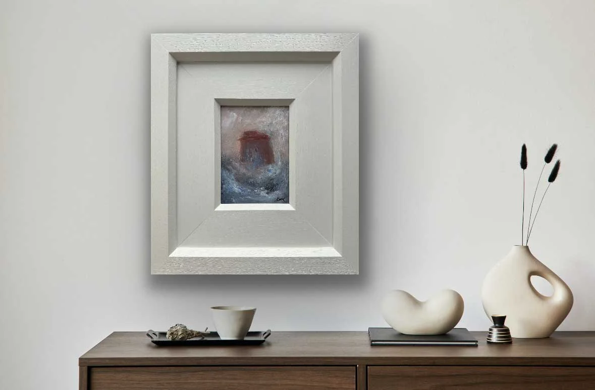 Waves Martello Tower in North Co. Dublin - seascape painting on wall - Painting by Irish artist Emily McCormack