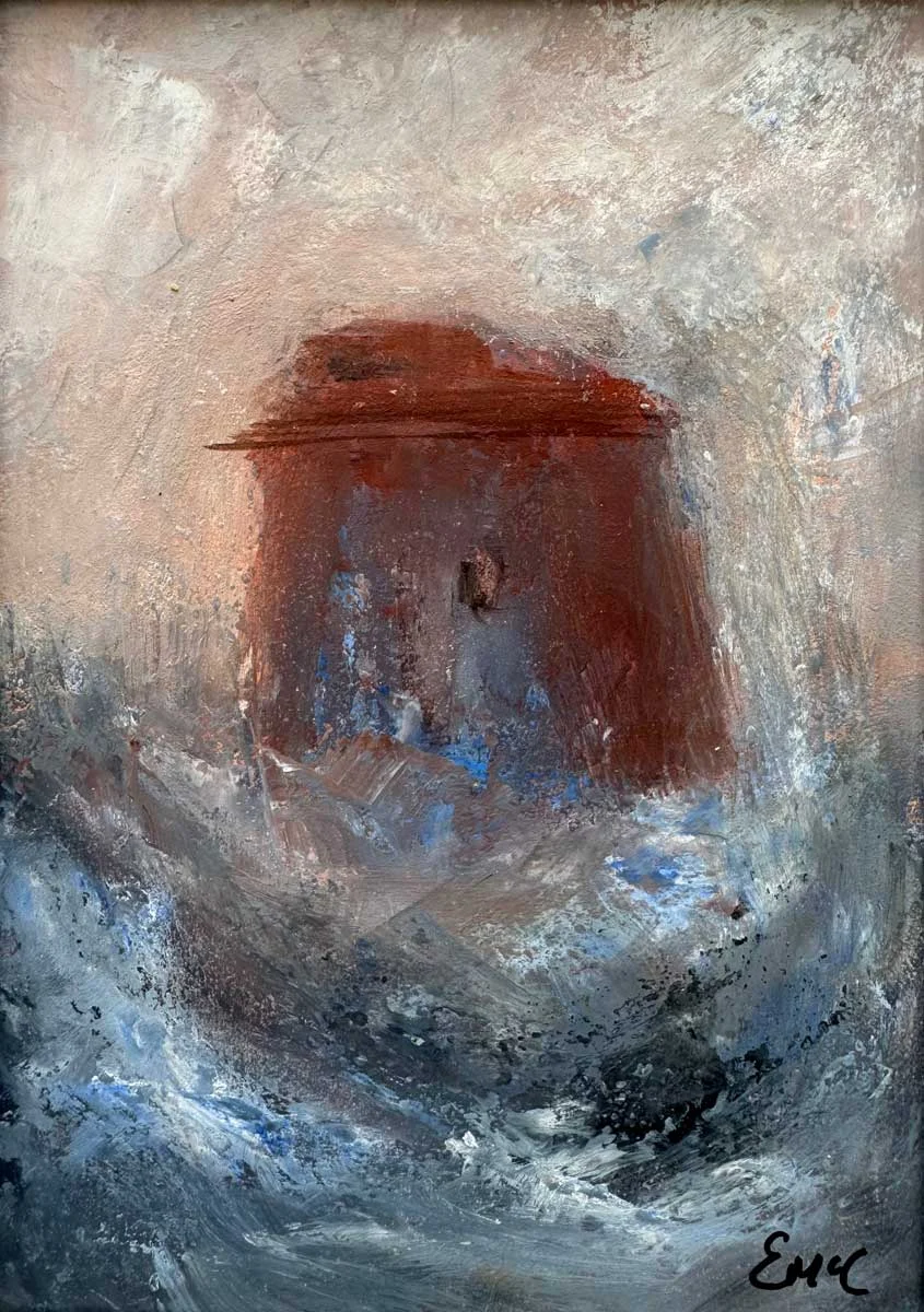 Waves Martello Tower in North Co. Dublin - seascape painting - affordable art - Painting by Irish artist Emily McCormack