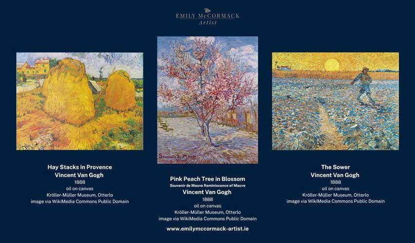 Hay Stacks in Provence – Pink Peach Tree in Blossom – The Sower Hay Stacks in Provence - Pink Peach Tree in Blossom - The Sower