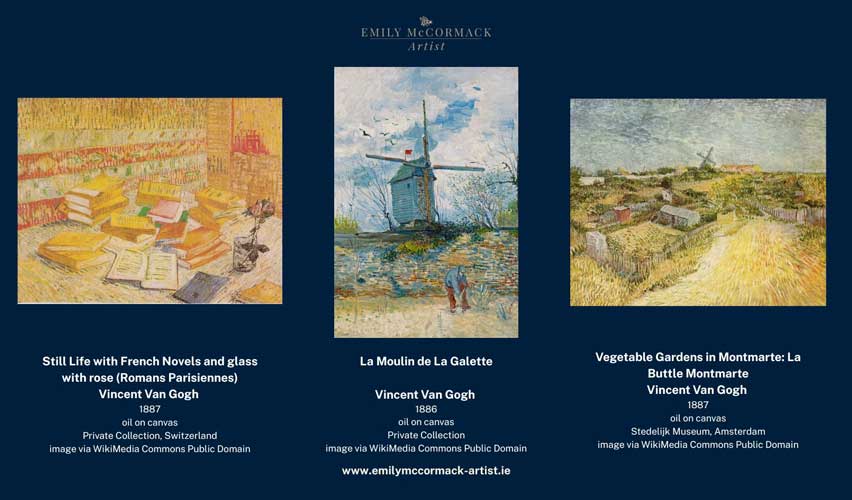 Still Life with French Novels – La Moulin de La Galette – Vegetable Gardens in Montmarte Still Life with French Novels - La Moulin de La Galette - Vegetable Gardens in Montmarte