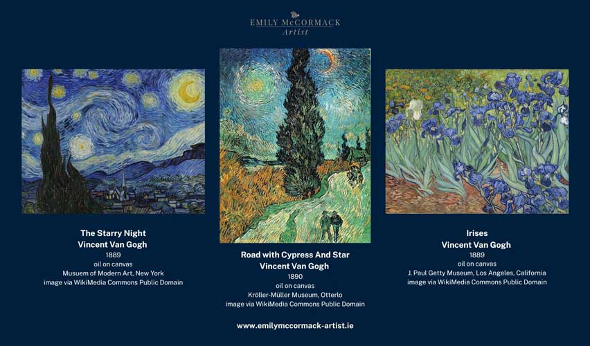 The Starry Night – Road with Cypress and star – Irises – Vincent Van Gogh The Starry Night - Road with Cypress and star - Irises - Vincent Van Gogh