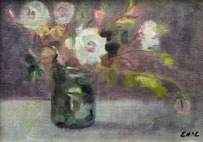 Summer Roses in Vintage Light - Floral oil painting
