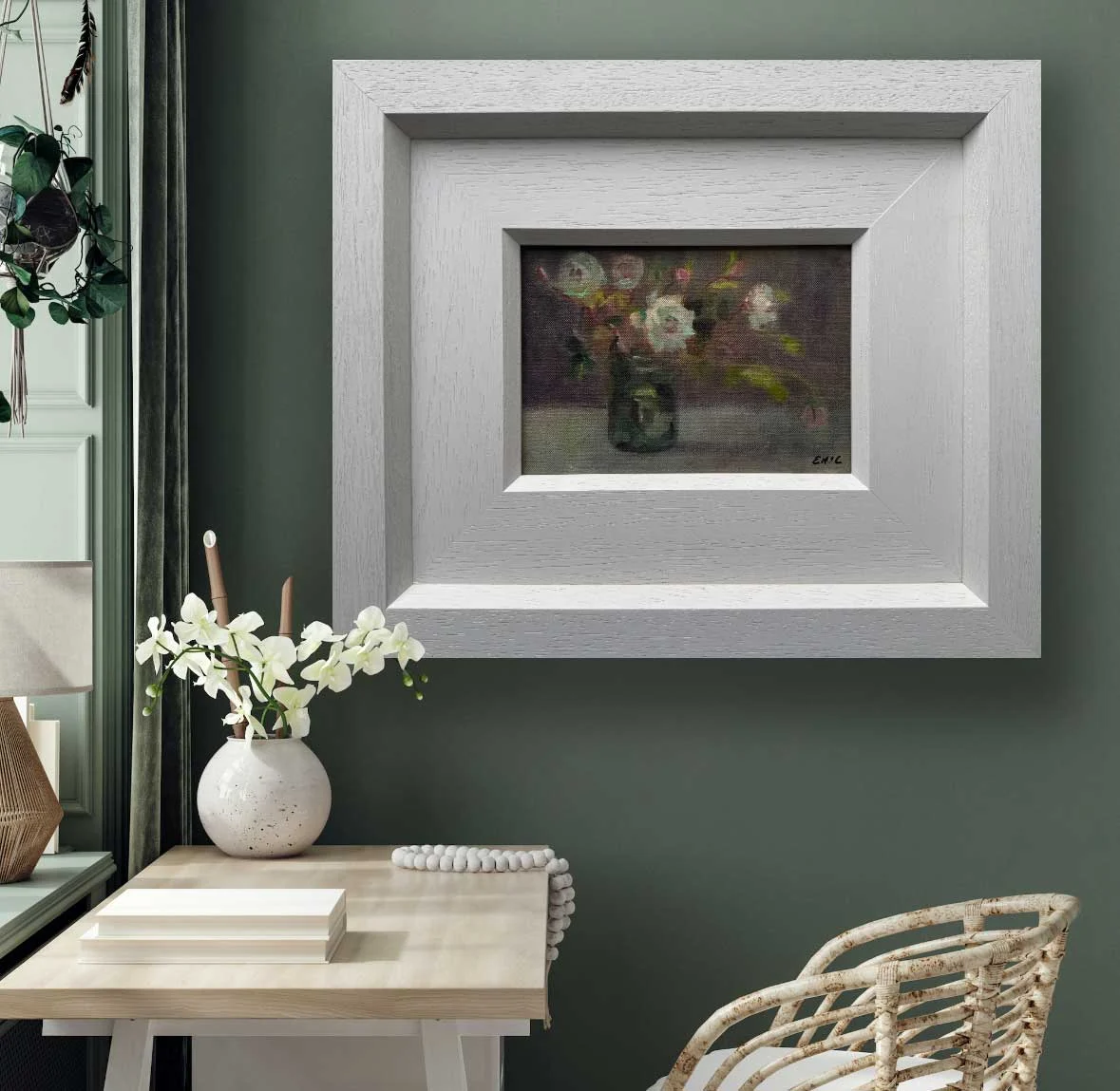 Summer Roses in Vintage Light - Floral Oil Painting - Painting by Irish artist Emily McCormack
