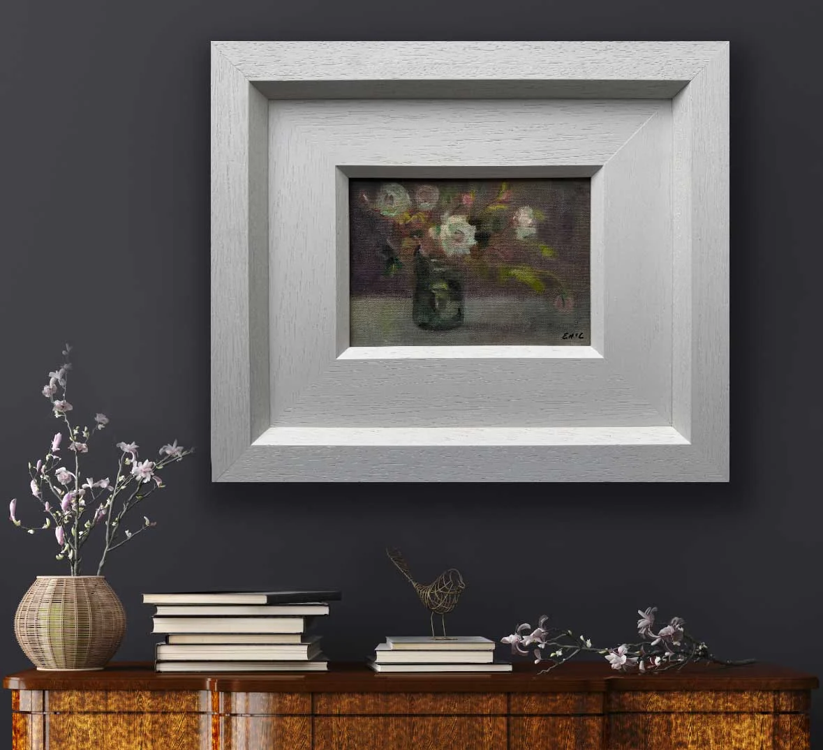 Summer Roses in Vintage Light - Floral Oil Painting - Painting by Irish artist Emily McCormack