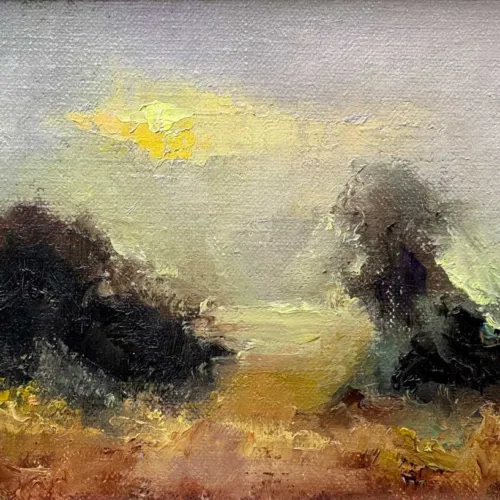 Sunrise over the Hawthorn Trees – Hill of Tara. Original Oil Painting