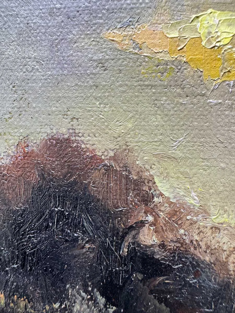 Sunrise over the Hawthorn Trees – Hill of Tara. Original Oil Painting - Painting by Irish artist Emily McCormack