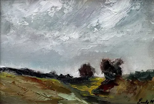 Winter Skies Over the Hawthorn Trees - Hill of Tara - Original Oil Painting - Painting by Irish artist Emily McCormack