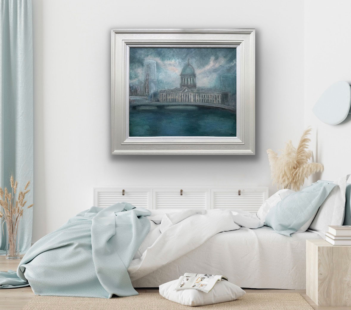 Custom House Dublin - Cityscape painting by Emily McCormack shown in bedroom