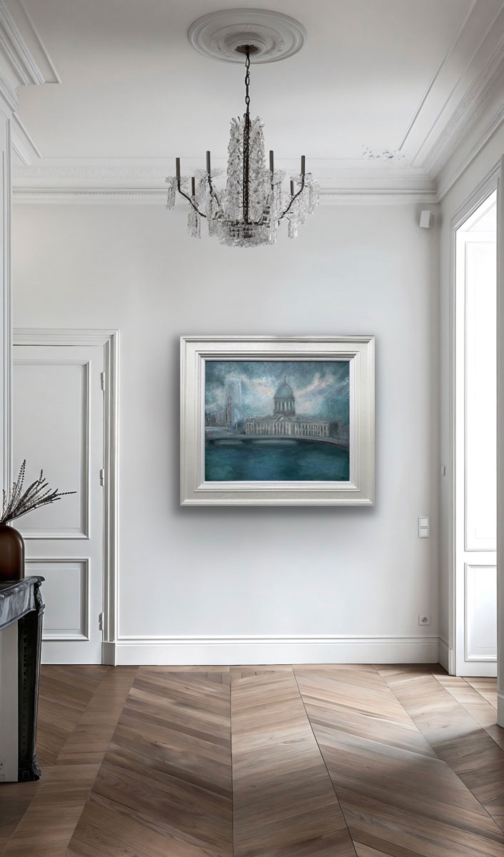 Custom House Dublin - Cityscape painting by Emily McCormack shown in hall way