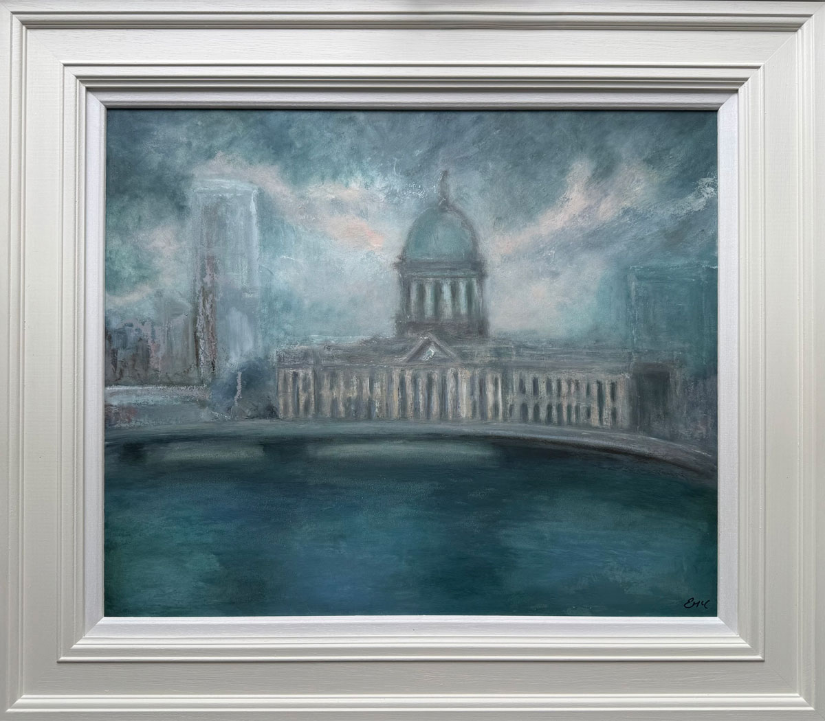 Custom House Dublin - Cityscape painting by Emily McCormack shown in frame