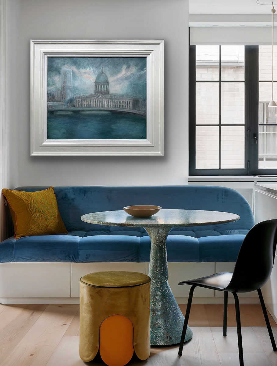 Custom House Dublin - Cityscape painting by Emily McCormack shown in kitchen