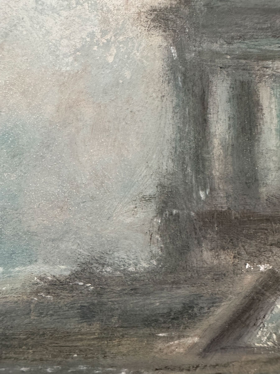 Custom House Dublin - Cityscape painting by Emily McCormack close paint detail