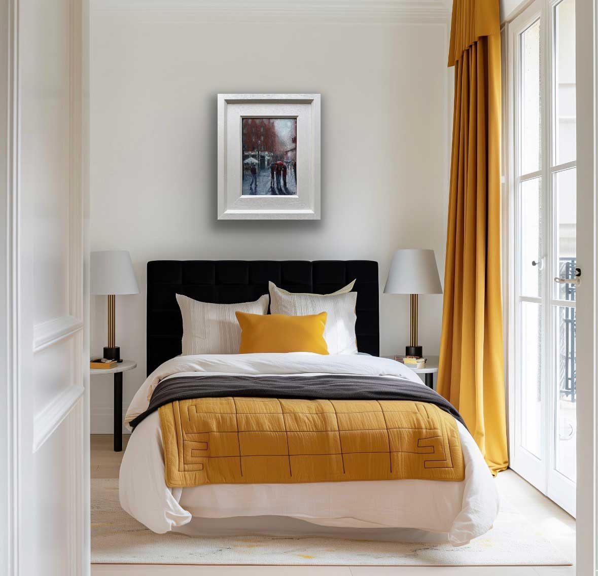 Rainy Sunday Grafton Street Dublin oil painting on Bedroom Wall Emily McCormack
