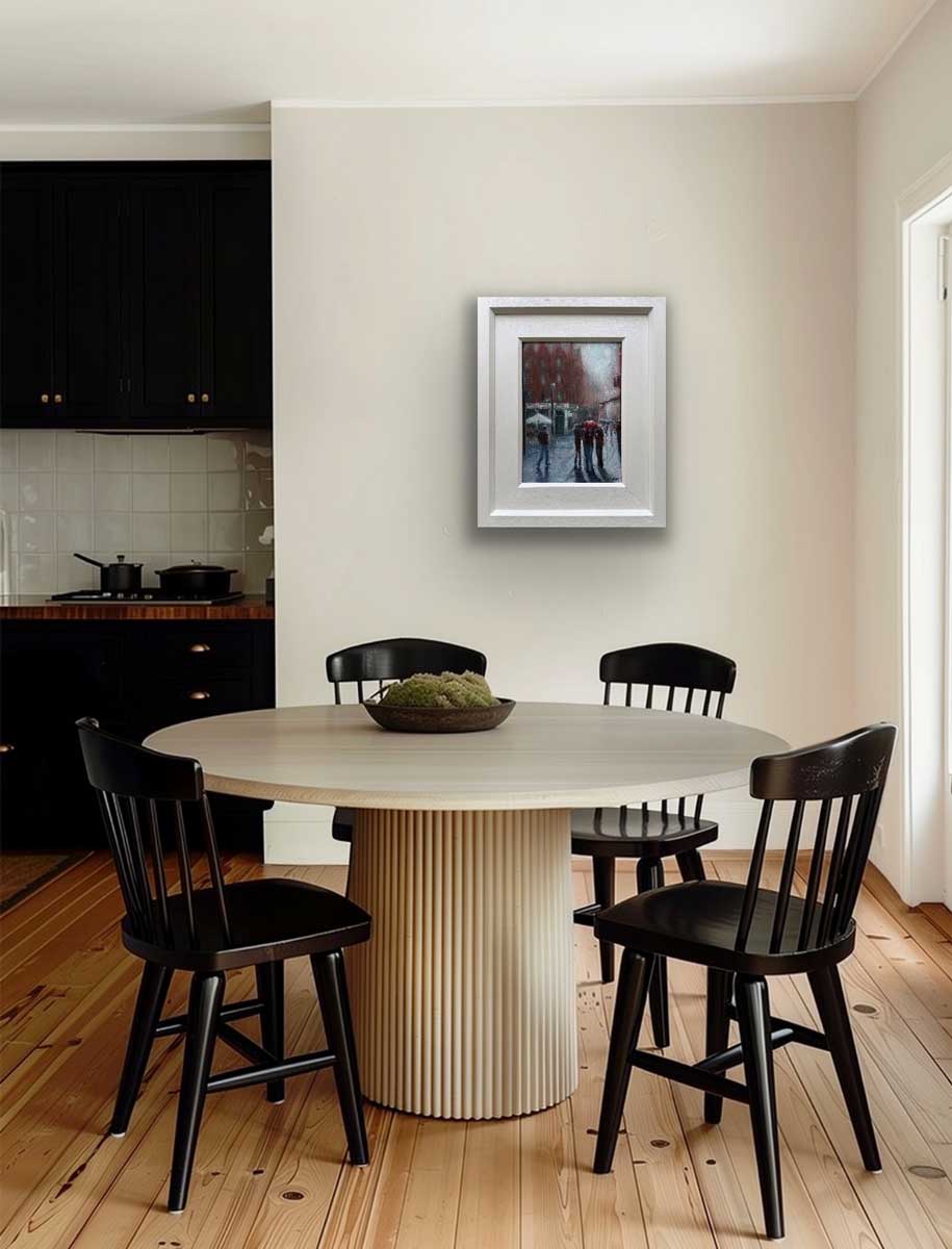 Rainy Sunday Grafton Street Dublin oil painting on Kitchen Wall Emily McCormack