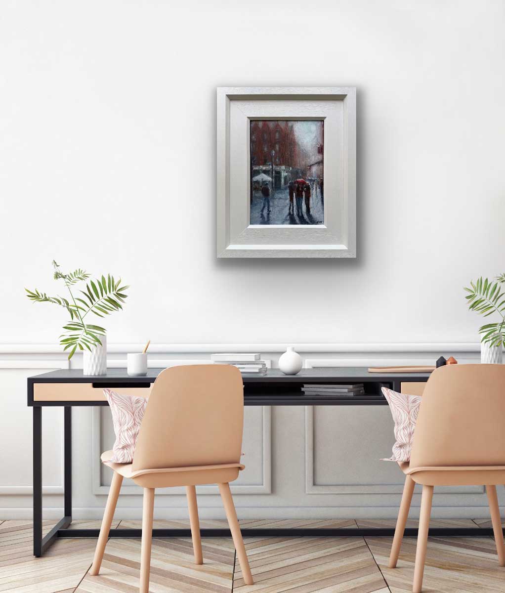 Rainy Sunday Grafton Street Dublin oil painting on Office Wall Emily McCormack