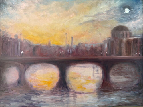 As the Evening Decends - The River Liffey Co. Dublin - Cityscape oil painting by Emily McCormack