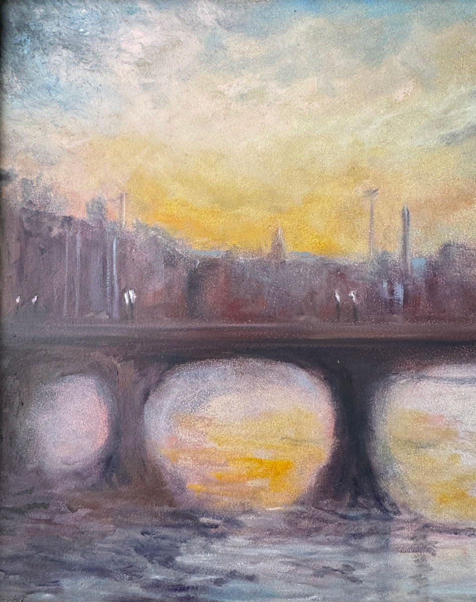 As the Evening Decends - The River Liffey Co. Dublin - Cityscape oil painting by Emily McCormack
