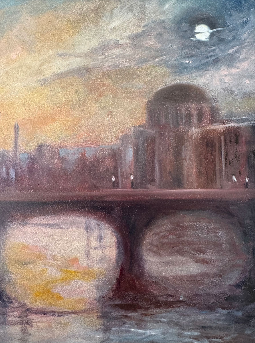 As the Evening Decends - The River Liffey Co. Dublin - Cityscape oil painting by Emily McCormack