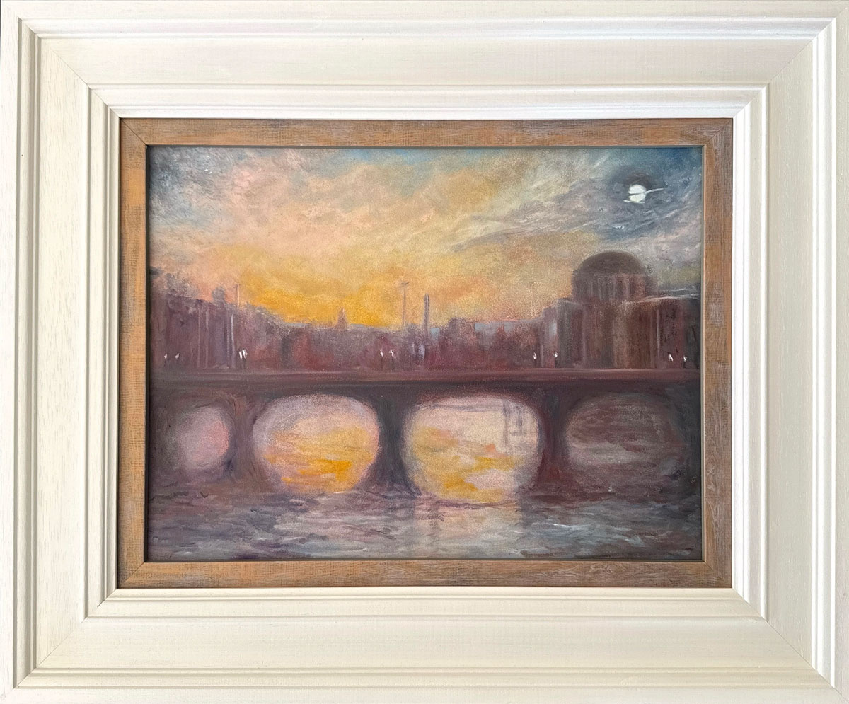 As the Evening Decends - The River Liffey Co. Dublin - Framed Cityscape oil painting by Emily McCormack
