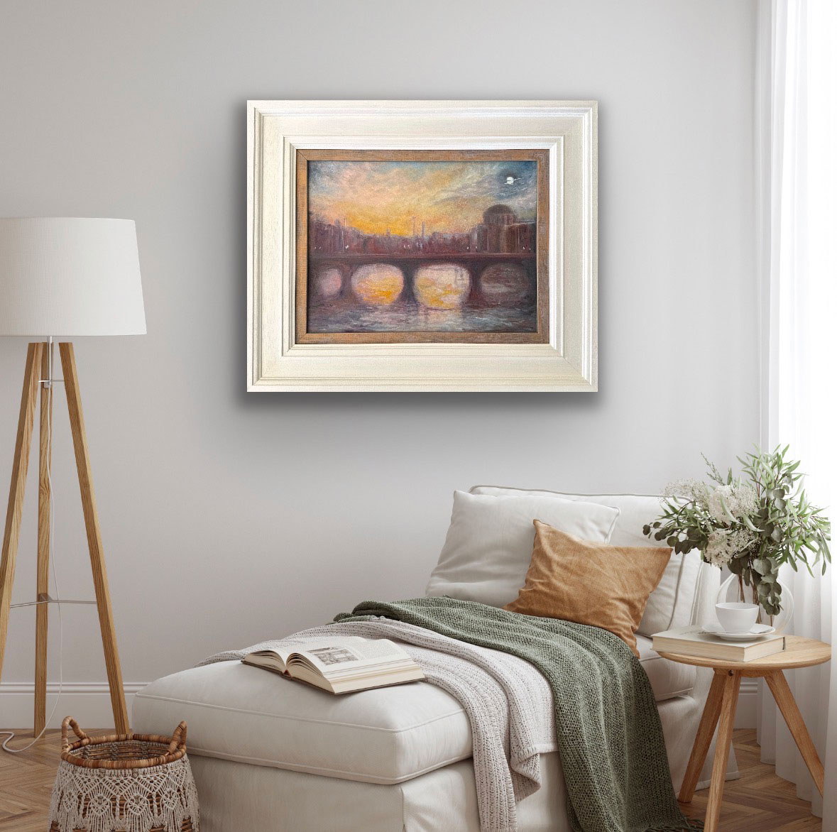 As the Evening Decends - The River Liffey Co. Dublin - Framed Cityscape oil painting by Emily McCormack