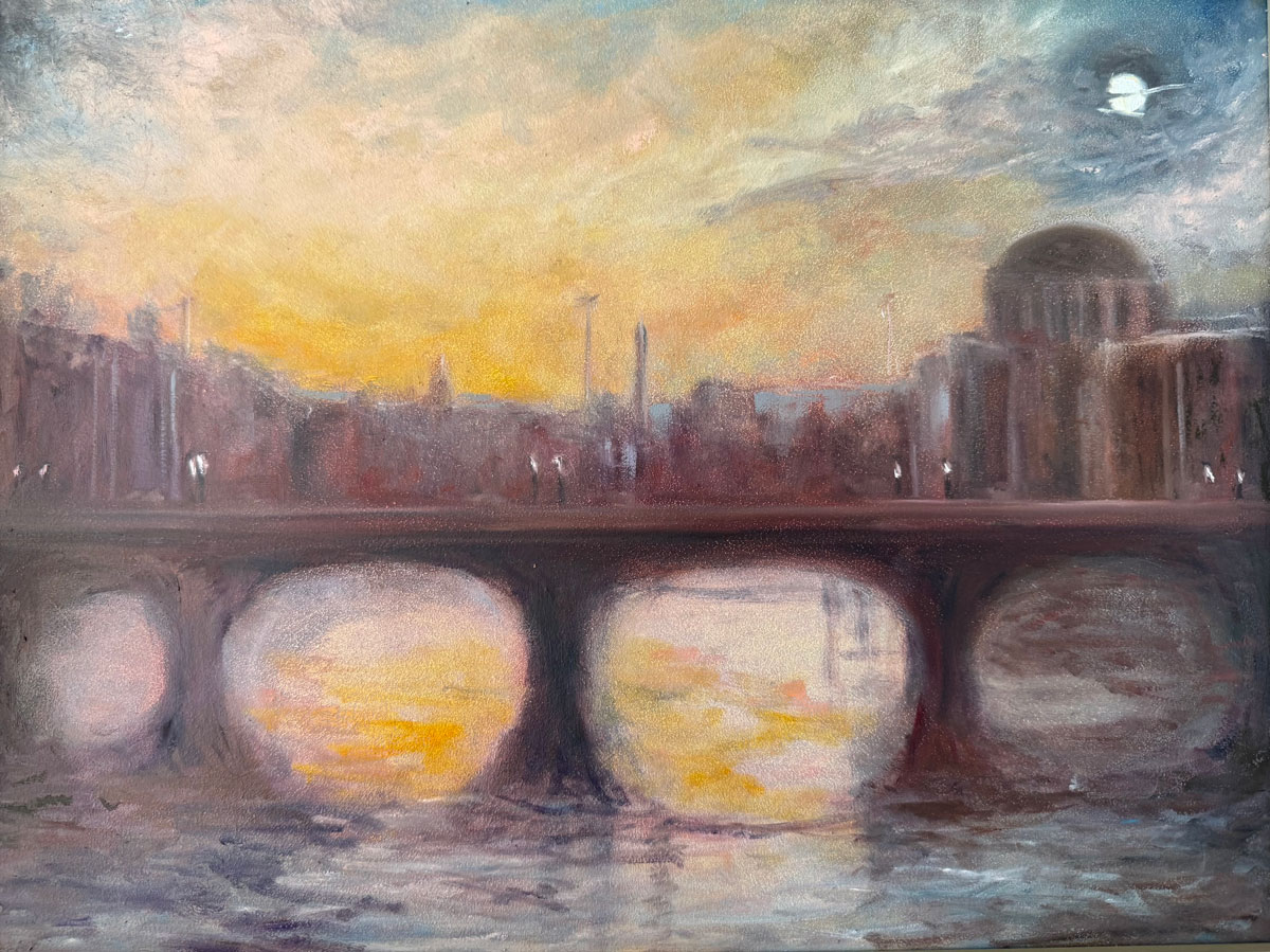 As the Evening Decends - The River Liffey Co. Dublin - Cityscape oil painting by Emily McCormack